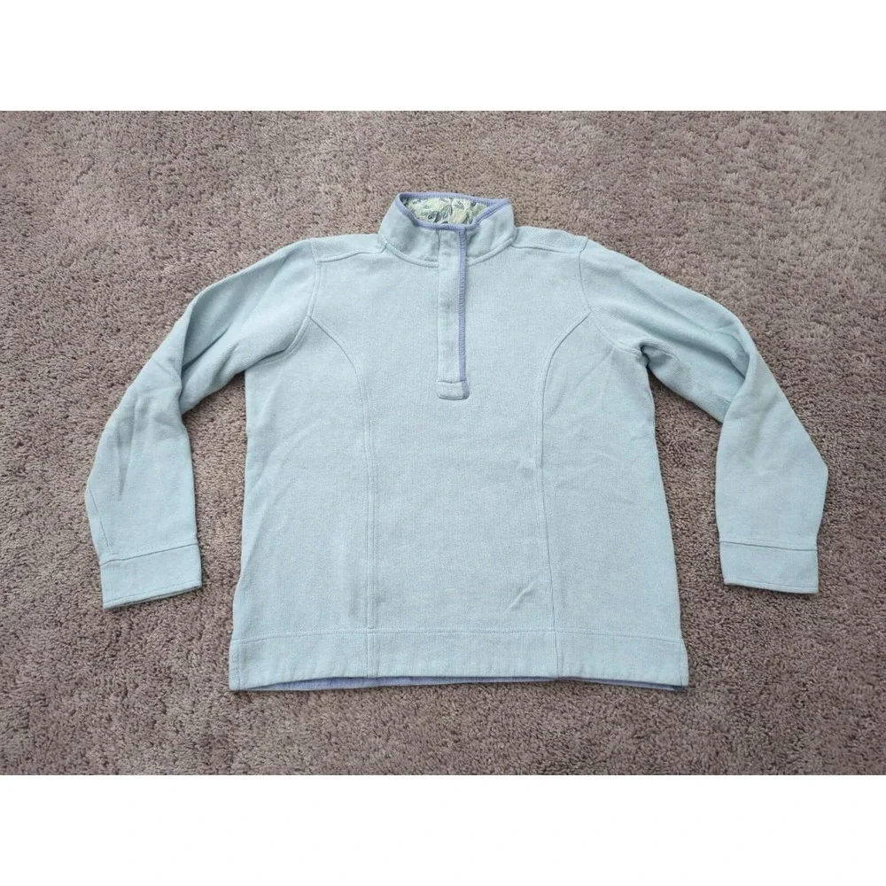 Orvis Sweater Womens Small‎ Blue Pullover Long Sleeve 100% Cotton Knit Outdoor